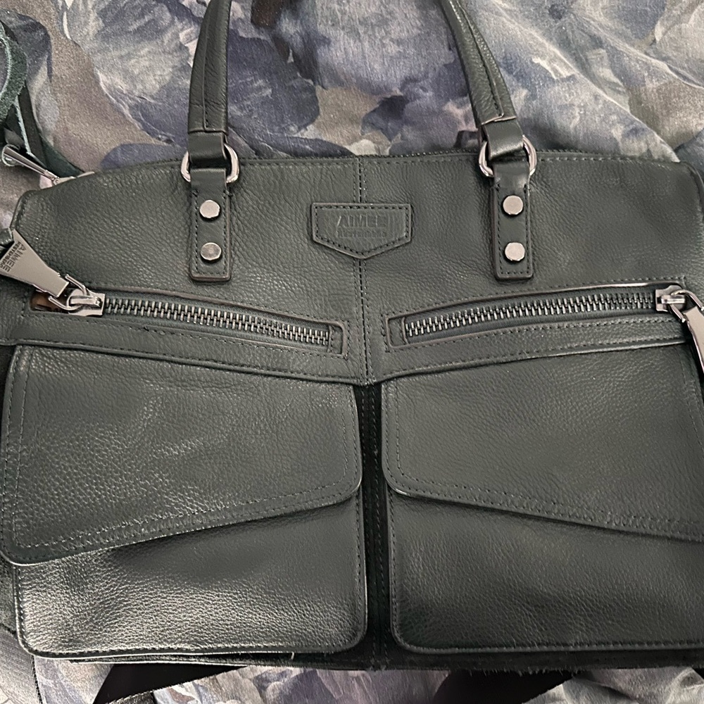 Aimee Kestenberg Dark Green Satchel with Silver Accents